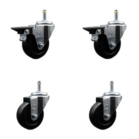 Service Caster 3.5'' Hard Rubber Wheel Swivel 7/16'' Grip Ring Stem Caster Set 2 Brakes, 4PK SCC-GR20S3514-HRS-PLB-716138-2-S-2